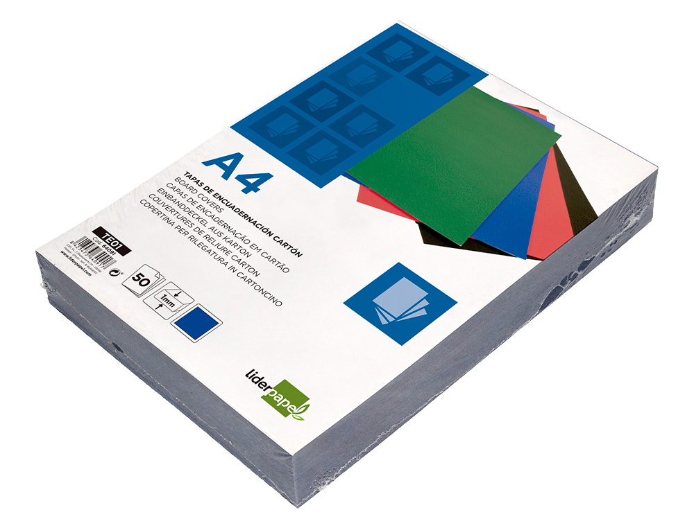 TAPA ENCUADERNACION LIDERPAPEL CARTON A4 1MM AZUL PAQUETE DE 50 UNIDADES