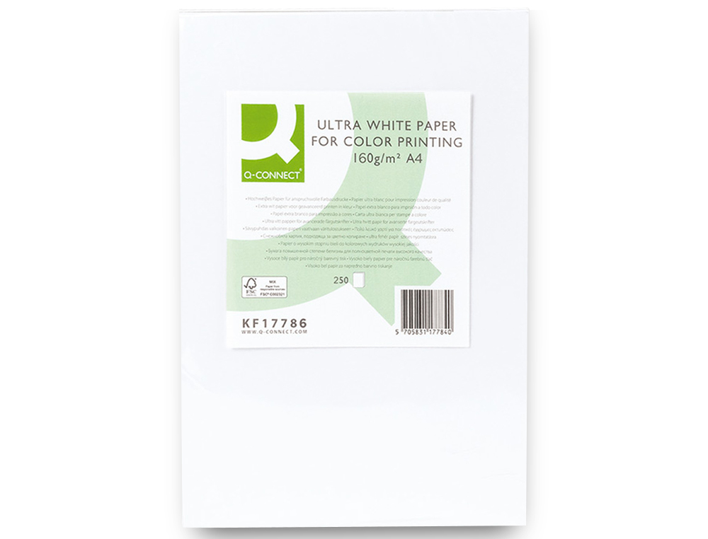 PAPEL FOTOCOPIADORA Q-CONNECT ULTRA WHITE DIN A4 160 GRAMOS PAQUETE DE 250 HOJAS