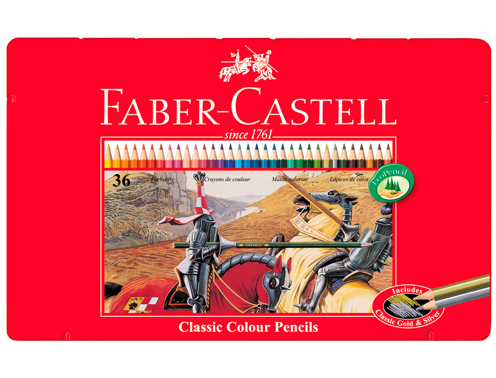 LAPICES DE COLORES FABER CASTELL CAJA METALICA DE 36 COLORES SURTIDOS