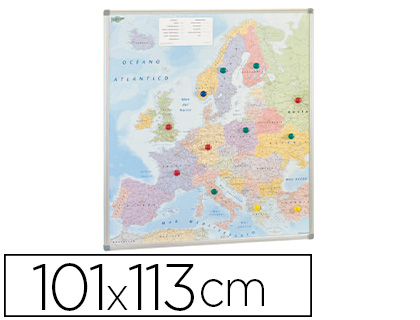 MAPA MURAL FAIBO EUROPA POLITICO MAGNETICO MARCO DE ALUMINIO CON CANTONERAS DE PROTECCION 113X101 CM