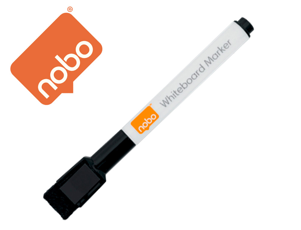 ROTULADOR NOBO MINI CON BORRADOR PARA PIZARRA BLANCA PUNTA REDONDA 2 MM COLOR NEGRO PACK DE 6 UNIDADES