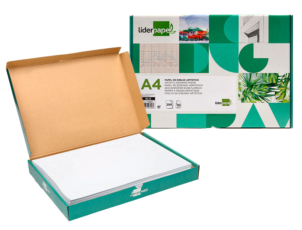 PAPEL DIBUJO LIDERPAPEL 210X297 MM 130 GR SIN RECUADRO DIN A4 HOJA