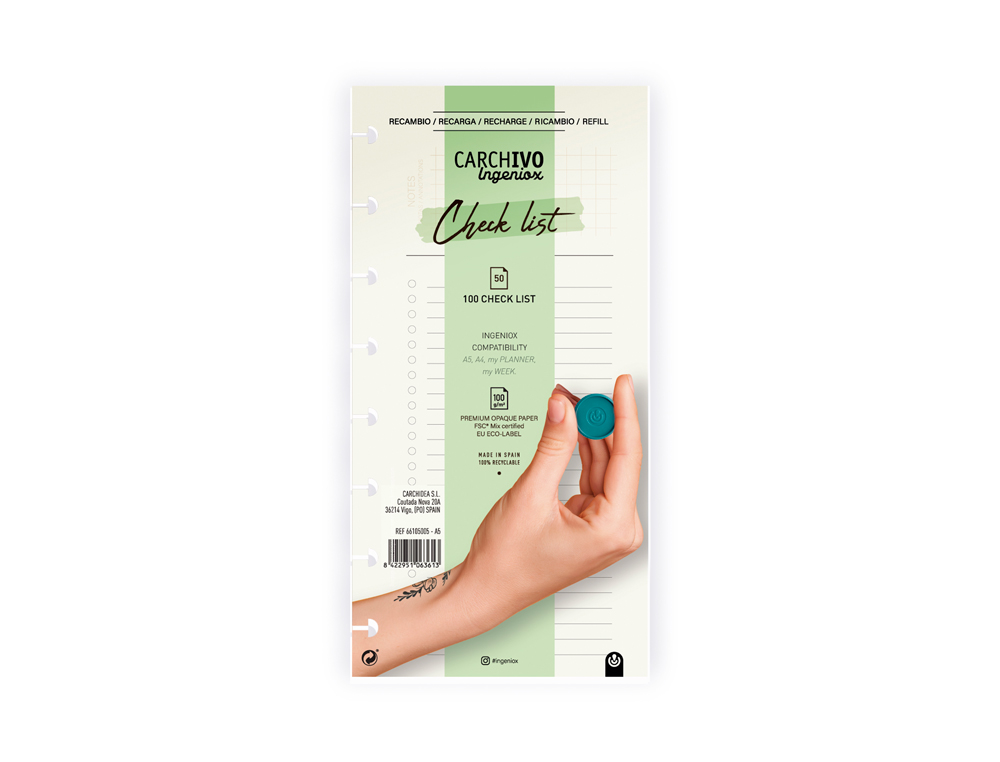 RECAMBIO CARCHIVO INGENIOX CHECK LIST 50 HOJAS