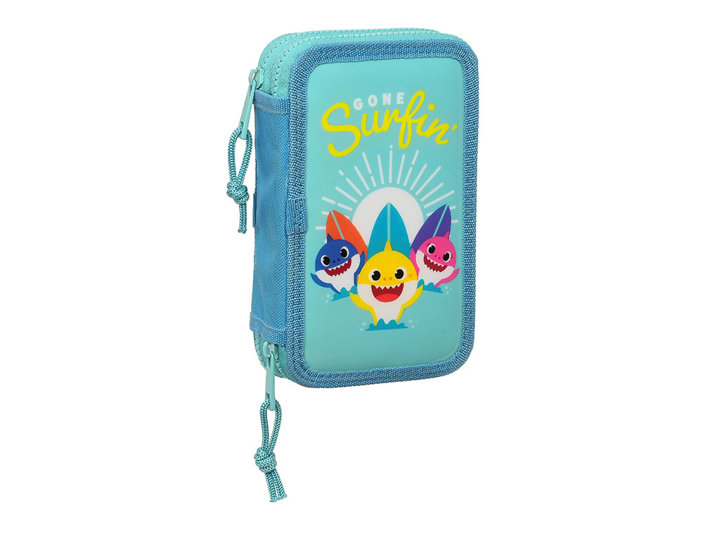 PLUMIER ESCOLAR SAFTA DOBLE PEQUEO 28 PIEZAS BABY SHARK SURFING 40X125X195 MM