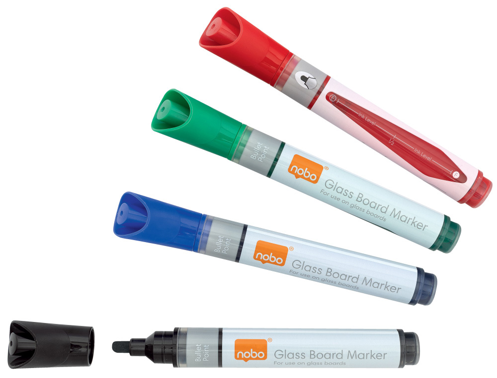 ROTULADOR NOBO PARA PIZARRA CRISTAL BOLSA DE 4 UNIDADES COLORES SURTIDOS