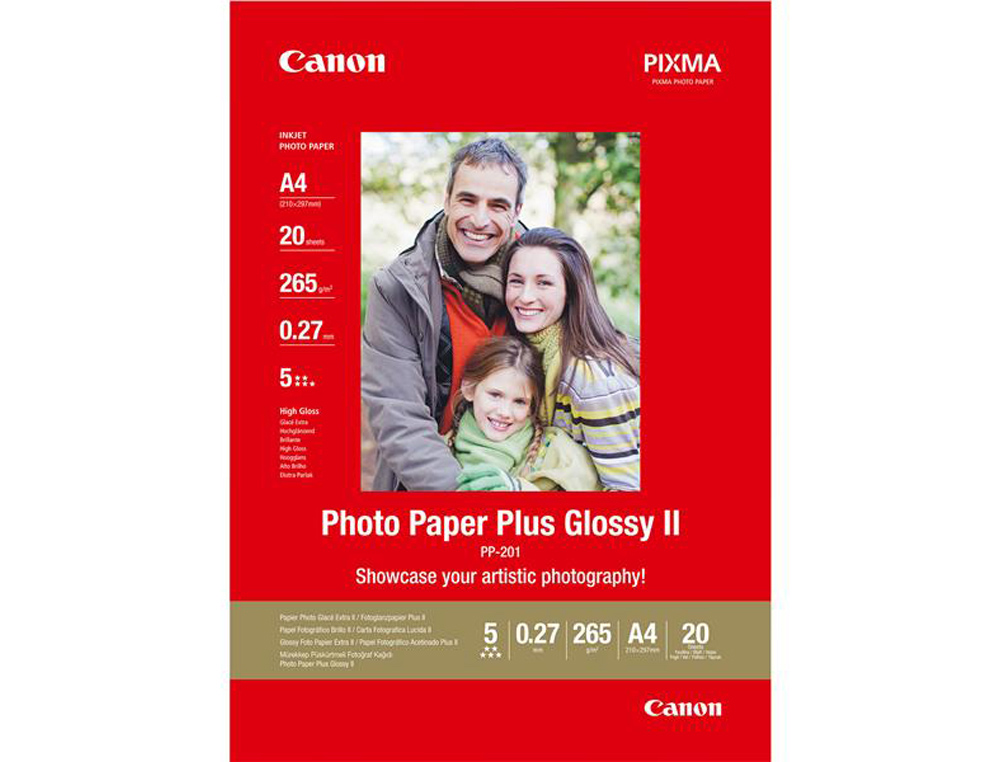 PAPEL FOTOGRAFICO CANON PP-201 GLOSSY II A4 265 GR PACK DE 20 UNIDADES